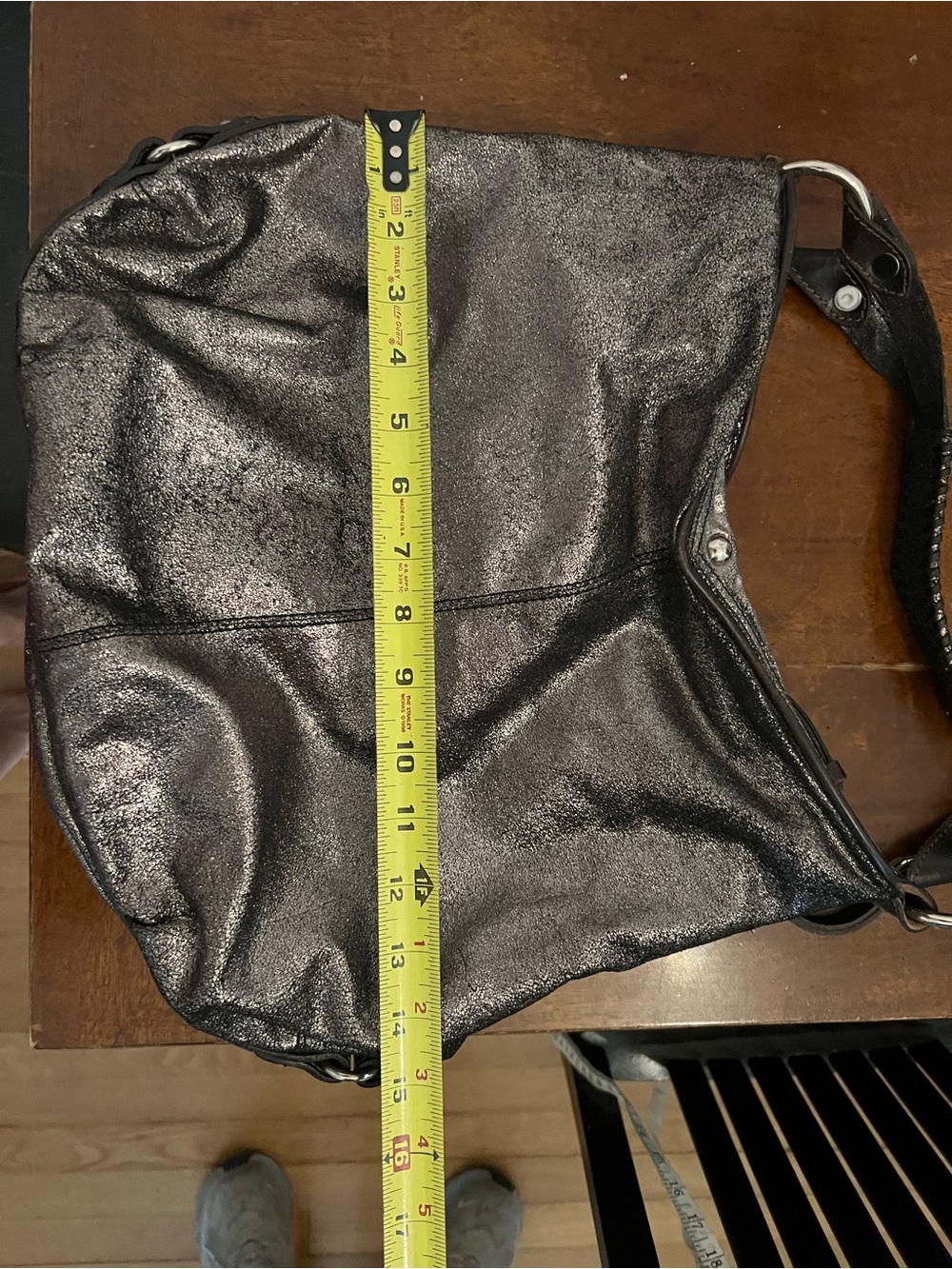 Tano Metallic Black Shoulder Hobo Bag - Picture 7 of 9